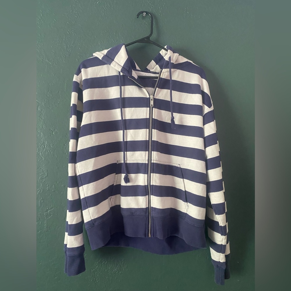 Brandy Melville Striped White and Blue Zip Up